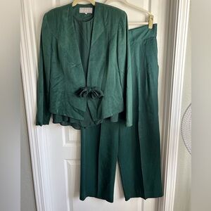 Vintage PLATINUM by Dorothy Schoelen Tie Front Jacket Blouse & Pants Suit 14/L